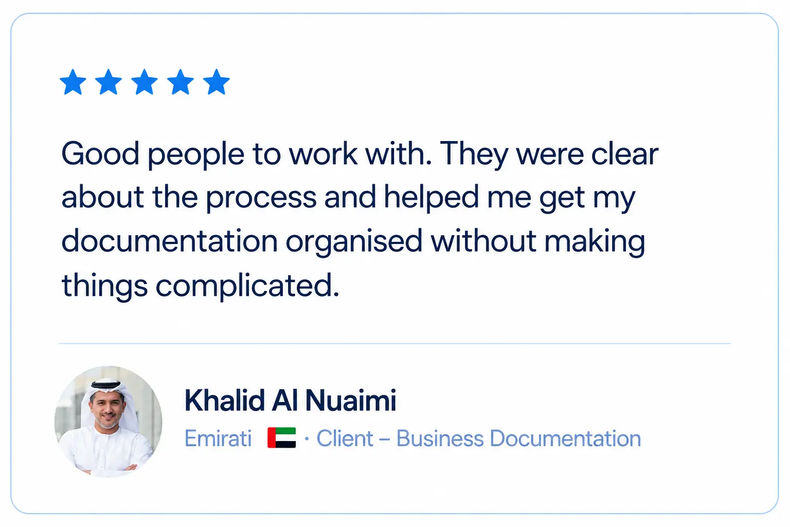 Khalid Al Nuaimi Testimonial Card